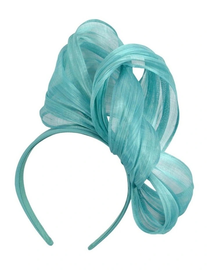 Turquoise Silk Abaca Fascinator with Sculptural Bow by Fillies Collection S347TQ image 1