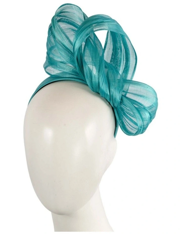 Turquoise Silk Abaca Fascinator with Sculptural Bow by Fillies Collection S347TQ image 2