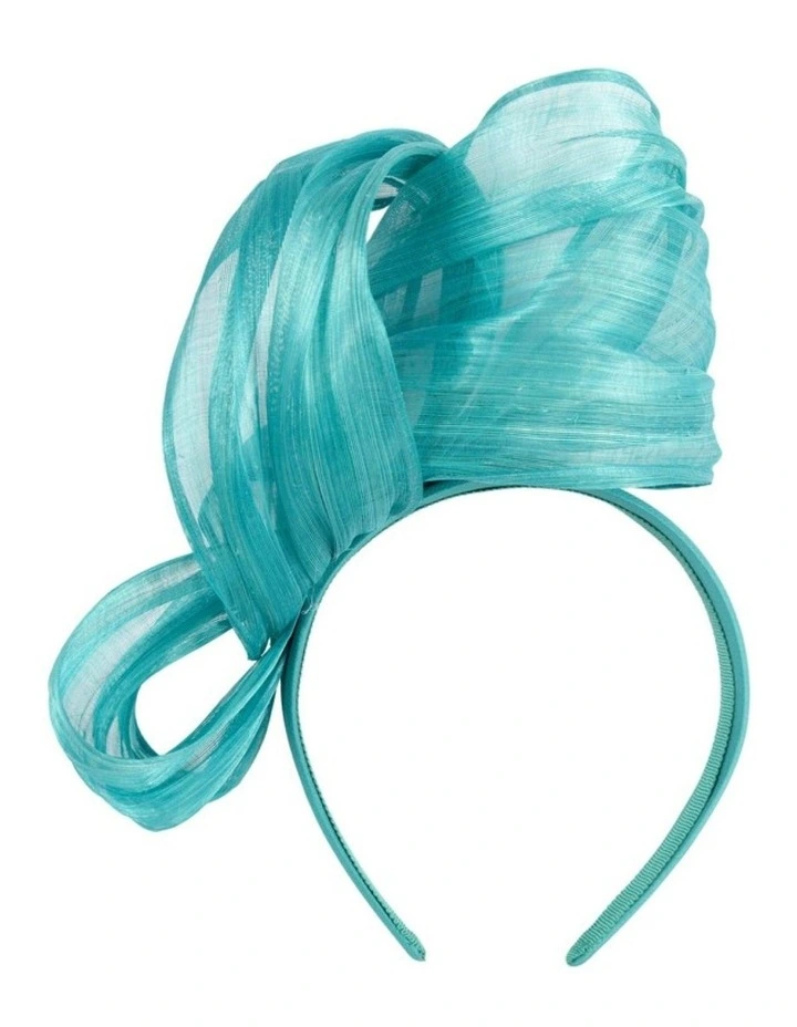 Turquoise Silk Abaca Fascinator with Sculptural Bow by Fillies Collection S347TQ image 4
