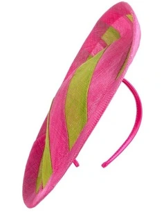 Max Alexander lime green and fuchsia striped sinamay fascinator MA908LF