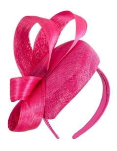 Fuchsia Pillbox Fascinator with Silk Abaca Bow by Fillies Collection S348F