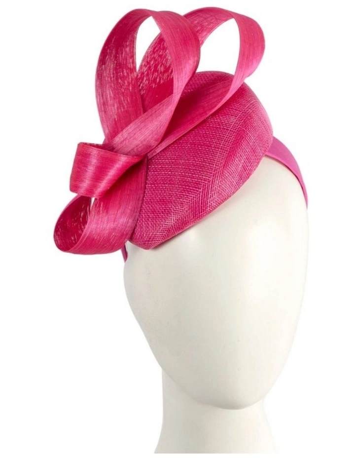 Fuchsia Pillbox Fascinator with Silk Abaca Bow by Fillies Collection S348F image 2