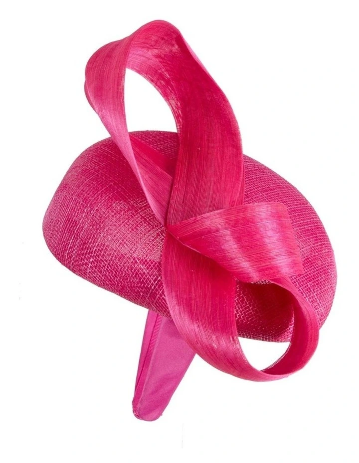 Fuchsia Pillbox Fascinator with Silk Abaca Bow by Fillies Collection S348F image 3