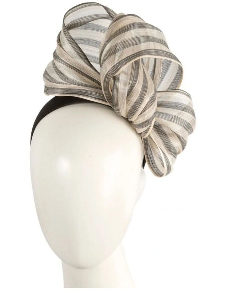 Fillies Collection Black & Cream Silk Abaca Sculptural Bow Fascinator S347BC image 2