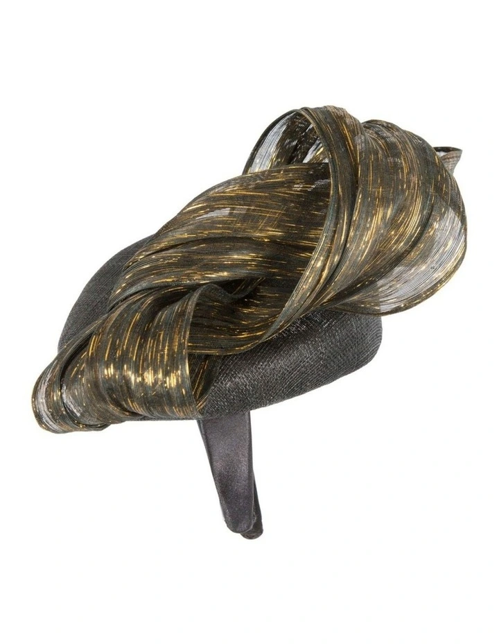 Black pillbox fascinator with gold silk abaca bow by Fillies Collection S307BG image 3