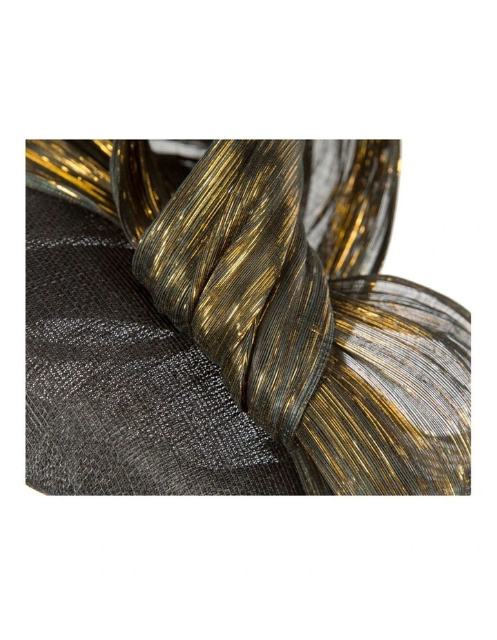 Black pillbox fascinator with gold silk abaca bow by Fillies Collection S307BG image 5