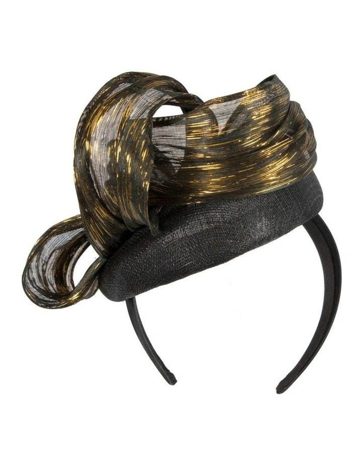 Black pillbox fascinator with gold silk abaca bow by Fillies Collection S307BG image 6