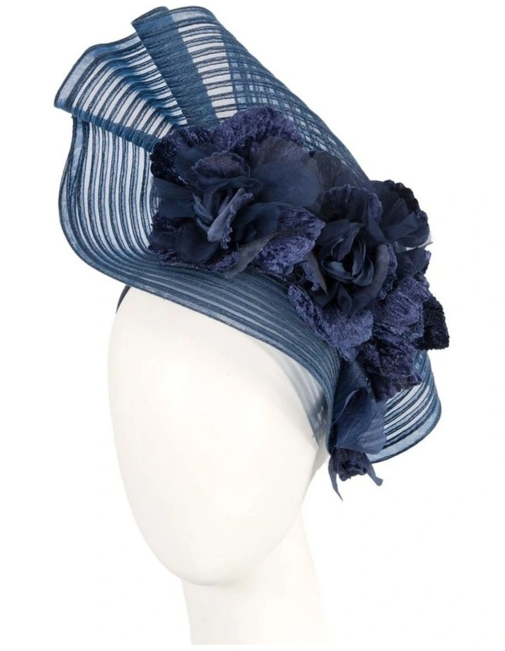 Large navy racing fascinator with flowers by Fillies Collection S306N image 2