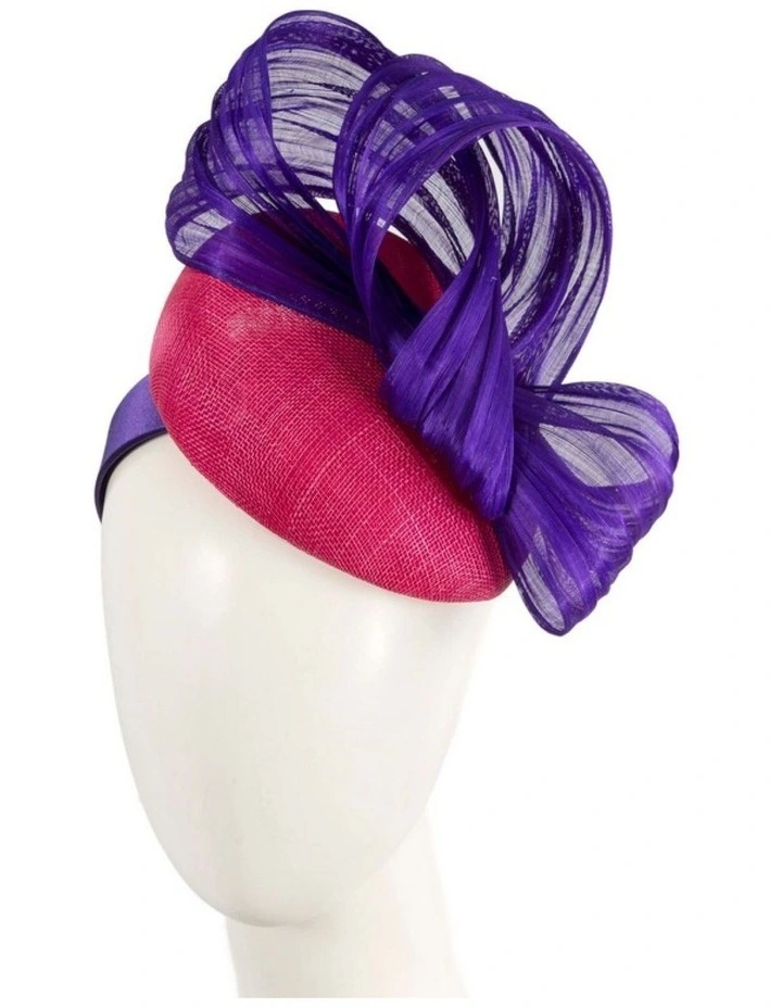 Fillies Collection fuchsia & purple pillbox fascinator with silk abaca bow S307FPR image 2