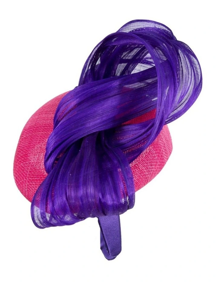 Fillies Collection fuchsia & purple pillbox fascinator with silk abaca bow S307FPR image 3
