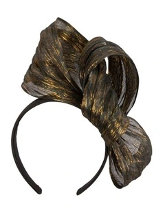 Fillies Collection Black & Gold Silk Abaca Sculptural Bow Fascinator S347BG
