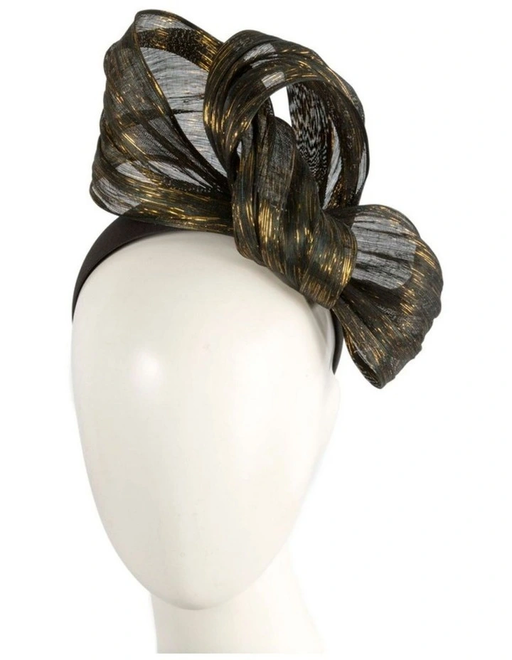 Fillies Collection Black & Gold Silk Abaca Sculptural Bow Fascinator S347BG image 2