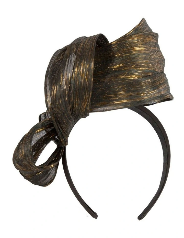 Fillies Collection Black & Gold Silk Abaca Sculptural Bow Fascinator S347BG image 4