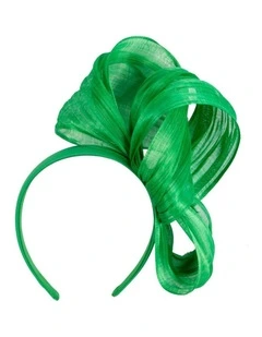 Fillies Collection Green Silk Abaca Fascinator with Sculptural Bow S347GRN