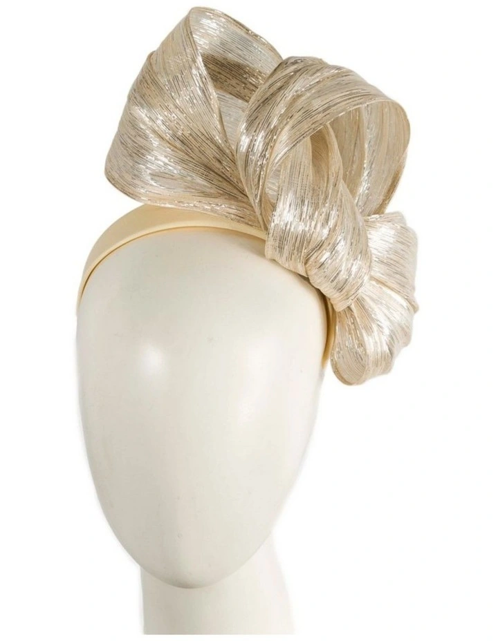 Silver Silk Abaca Fascinator with Sculptural Bow - Fillies Collection S347S image 2