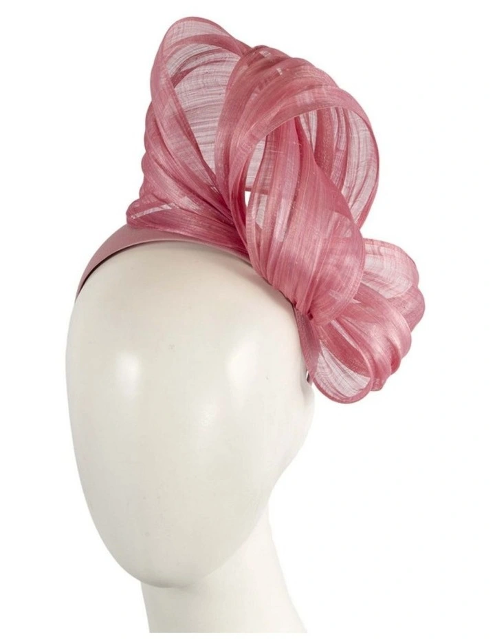 Dusty Pink Silk Abaca Fascinator with Sculptural Bow by Fillies Collection S347DP image 2