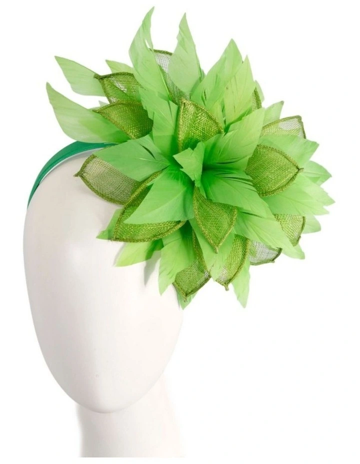 Max Alexander lime green feather and sinamay flower fascinator MA937LM image 2