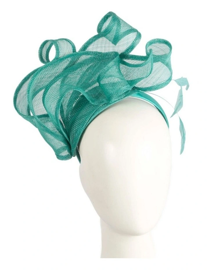 Max Alexander Large Teal Green Sinamay Fascinator MA931TE image 2