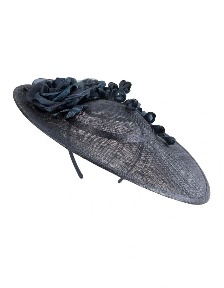 Max Alexander MA959N large navy sinamay fascinator with flower detail image 1