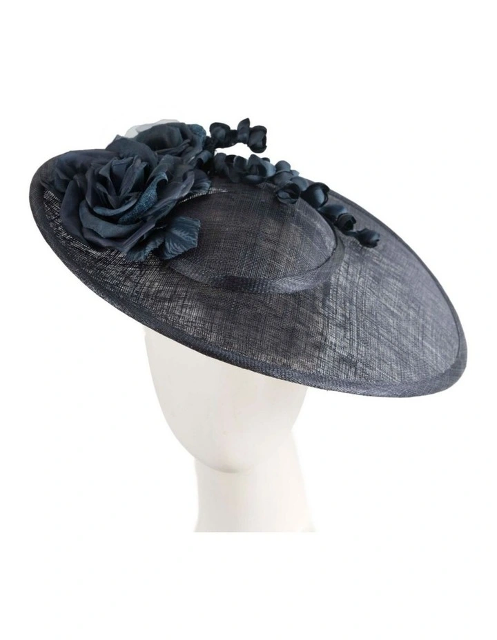 Max Alexander MA959N large navy sinamay fascinator with flower detail image 2