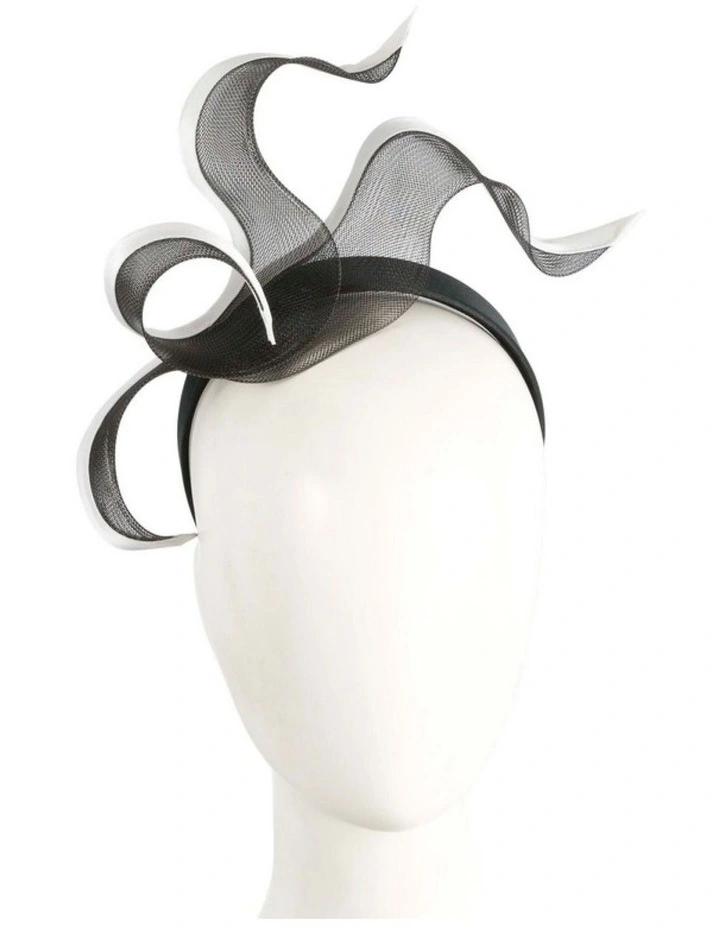 Fillies Collection Black & White Crinoline Fascinator with Silk Abaca Edge S343BW image 2