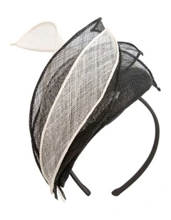 Max Alexander Black & Cream sinamay pillbox fascinator MA967BC