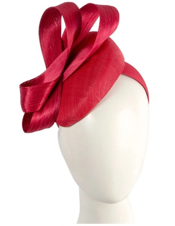 Red Pillbox Fascinator with Silk Abaca Bow by Fillies Collection S348R image 2