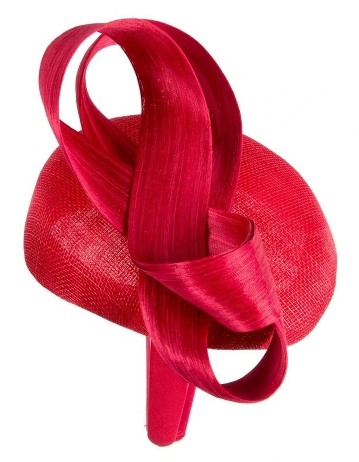 Red Pillbox Fascinator with Silk Abaca Bow by Fillies Collection S348R image 3