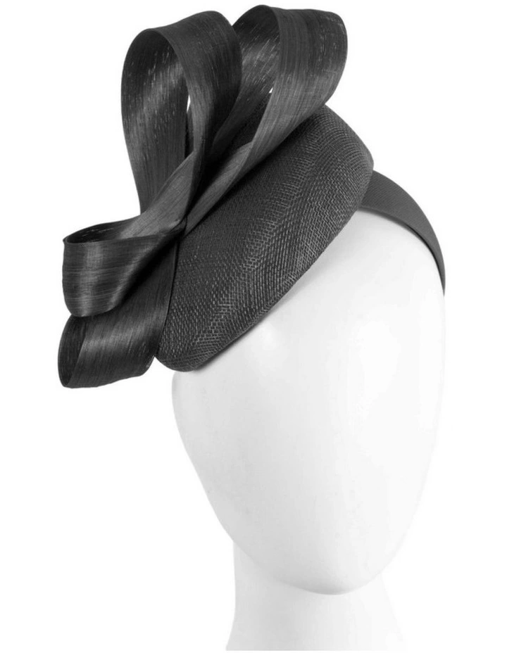 Black Pillbox Fascinator with Silk Abaca Bow by Fillies Collection S348B image 2