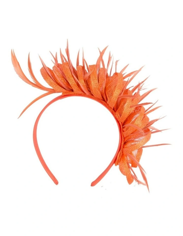 Max Alexander orange sinamay fascinator with feathers MA945OR image 1