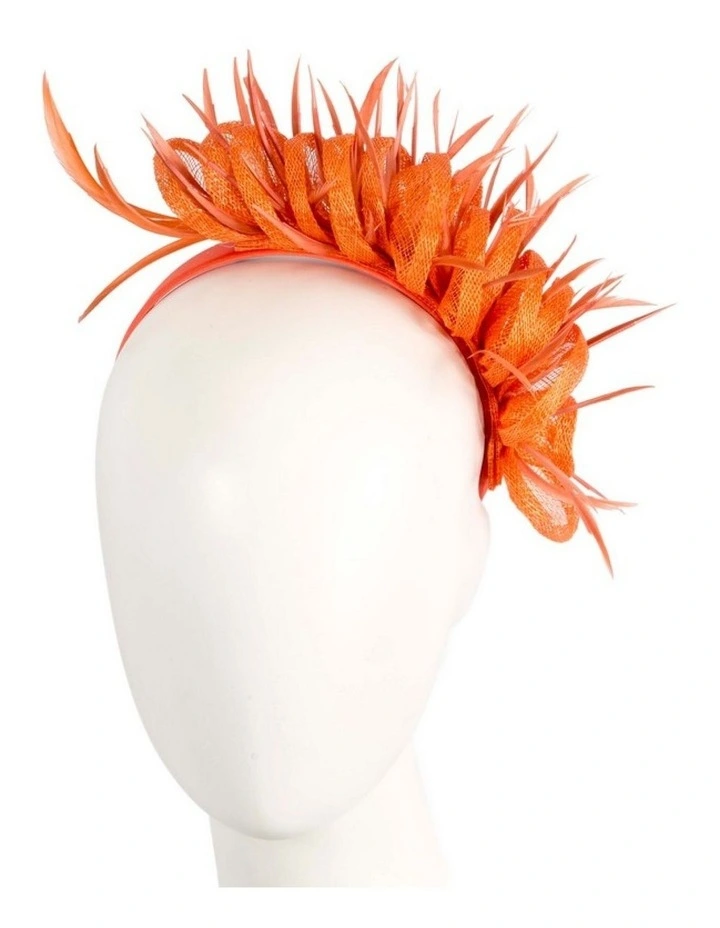 Max Alexander orange sinamay fascinator with feathers MA945OR image 2