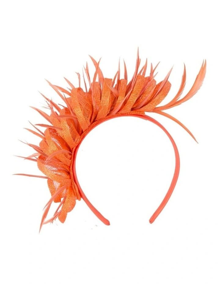 Max Alexander orange sinamay fascinator with feathers MA945OR image 4