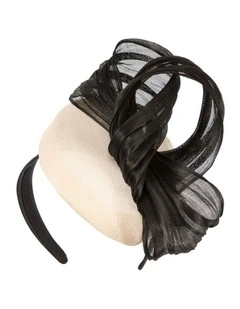 Cream and black pillbox fascinator with silk abaca bow by Fillies Collection S307CB