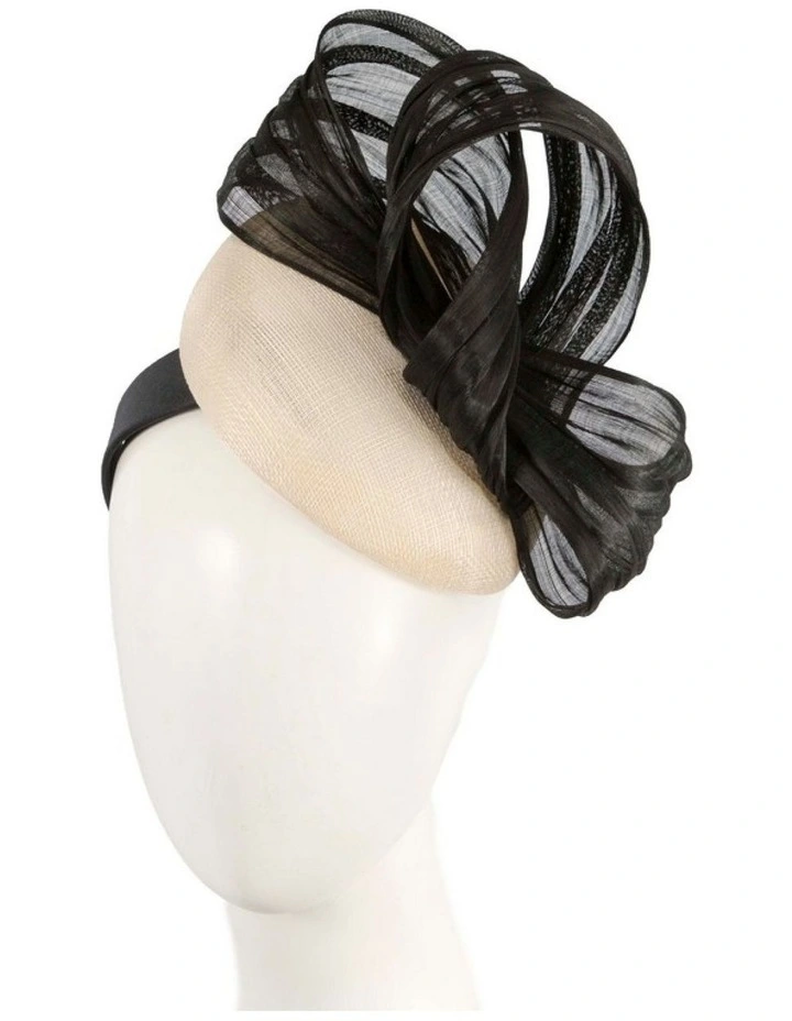 Cream and black pillbox fascinator with silk abaca bow by Fillies Collection S307CB image 2