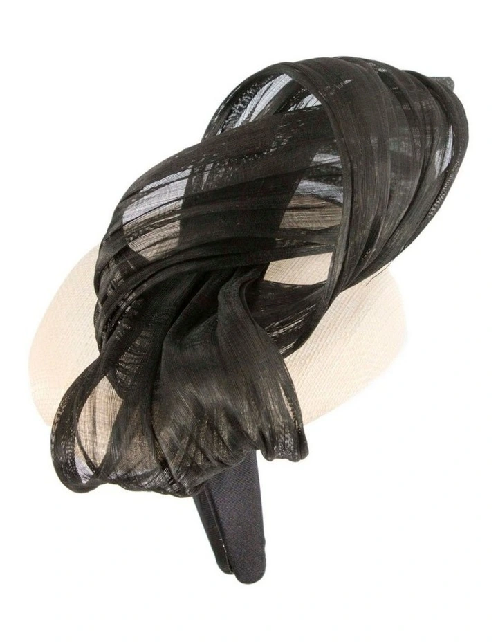 Cream and black pillbox fascinator with silk abaca bow by Fillies Collection S307CB image 3
