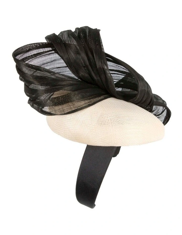 Cream and black pillbox fascinator with silk abaca bow by Fillies Collection S307CB image 4