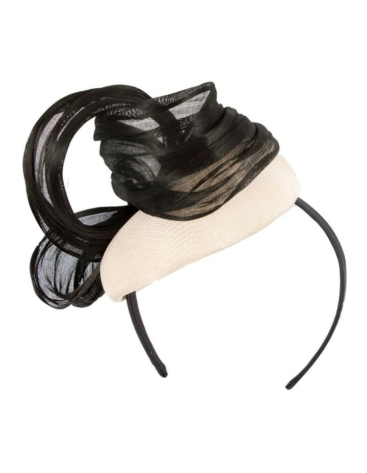 Cream and black pillbox fascinator with silk abaca bow by Fillies Collection S307CB image 6