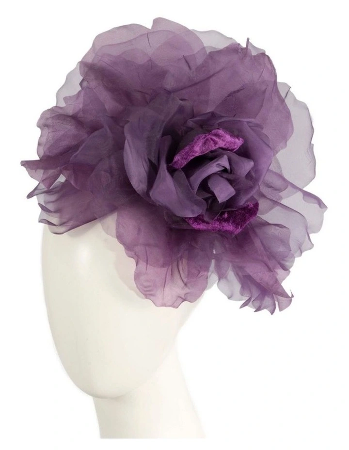 Fillies Collection large purple silk flower fascinator S260PR image 2