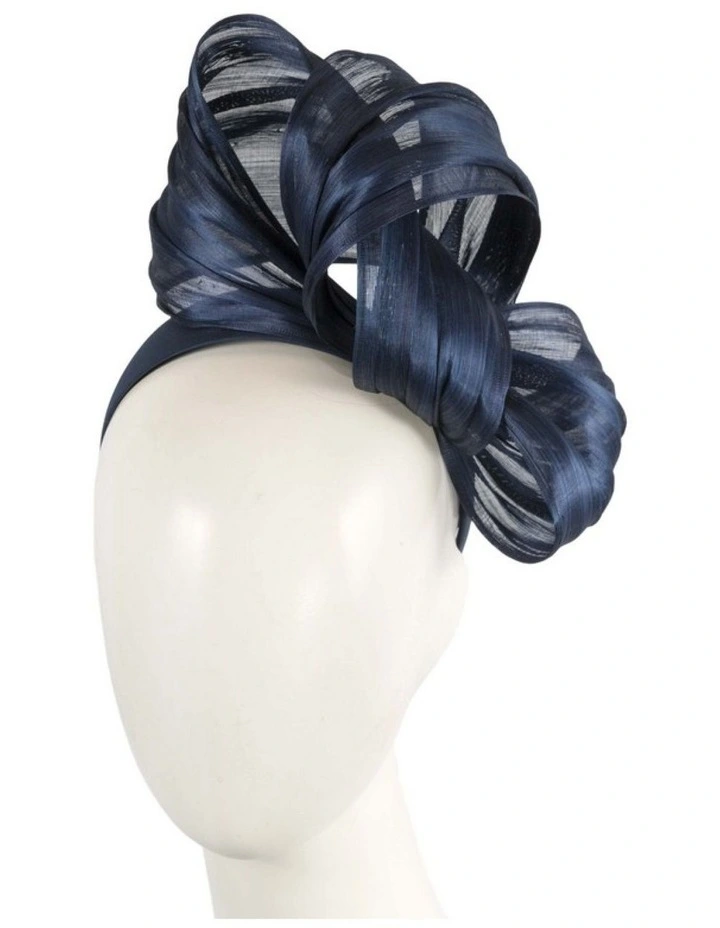 Navy Silk Abaca Fascinator with Sculptural Bow - Fillies Collection S347N image 2