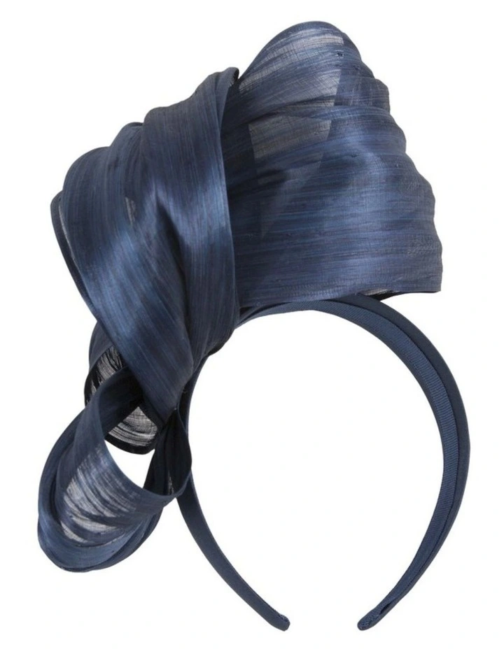 Navy Silk Abaca Fascinator with Sculptural Bow - Fillies Collection S347N image 4