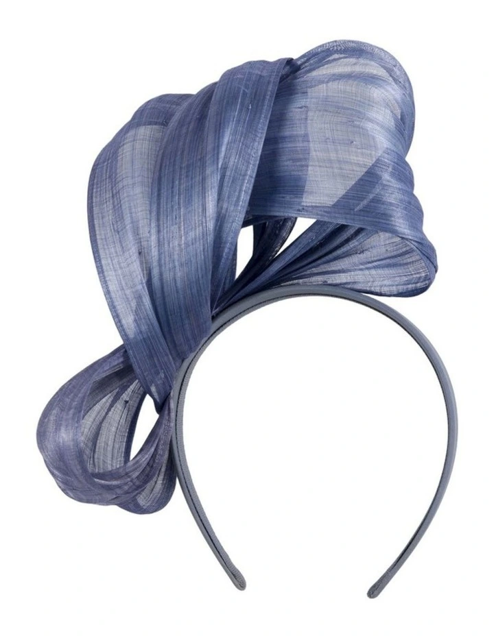 Denim Blue Silk Abaca Fascinator with Sculptural Bow by Fillies Collection S347DN image 4