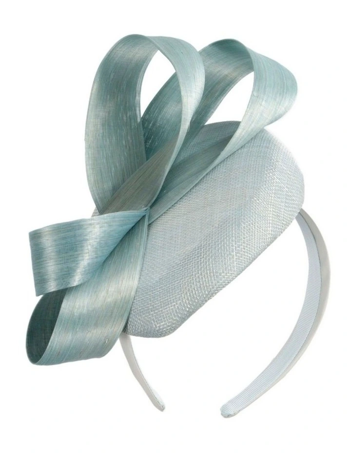 Light Blue Sinamay Pillbox Fascinator with Silk Abaca Bow by Fillies Collection S348LBL image 1