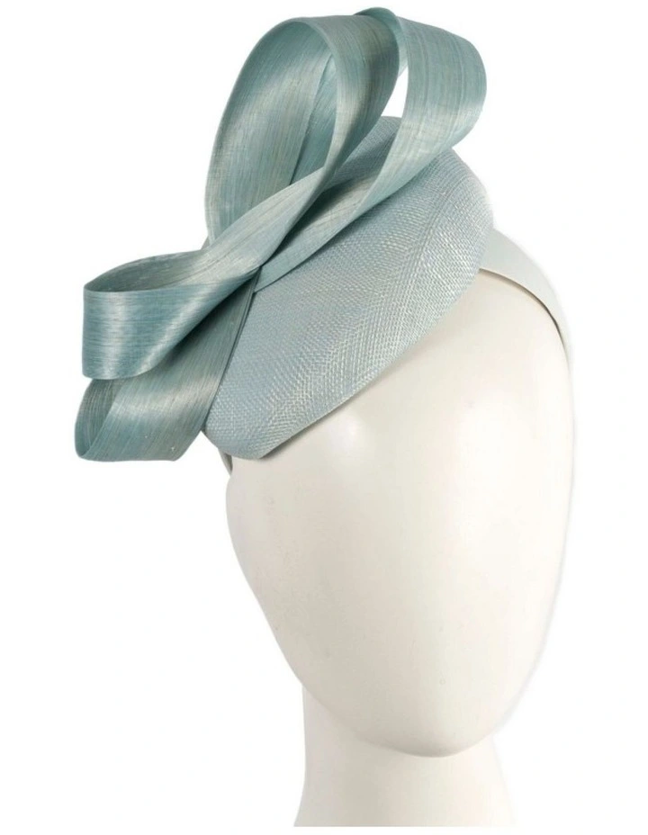Light Blue Sinamay Pillbox Fascinator with Silk Abaca Bow by Fillies Collection S348LBL image 2