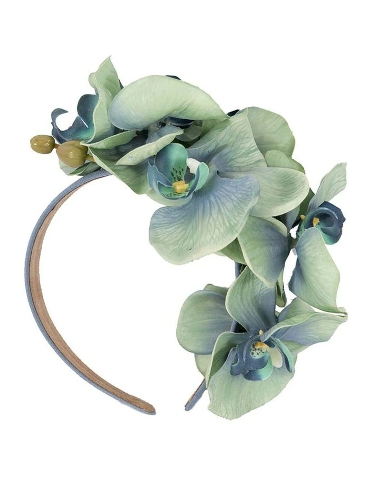 Fillies Collection bespoke aqua orchid flower headband S287AQ image 1