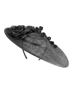 Max Alexander MA959B large black sinamay fascinator hat with flowers