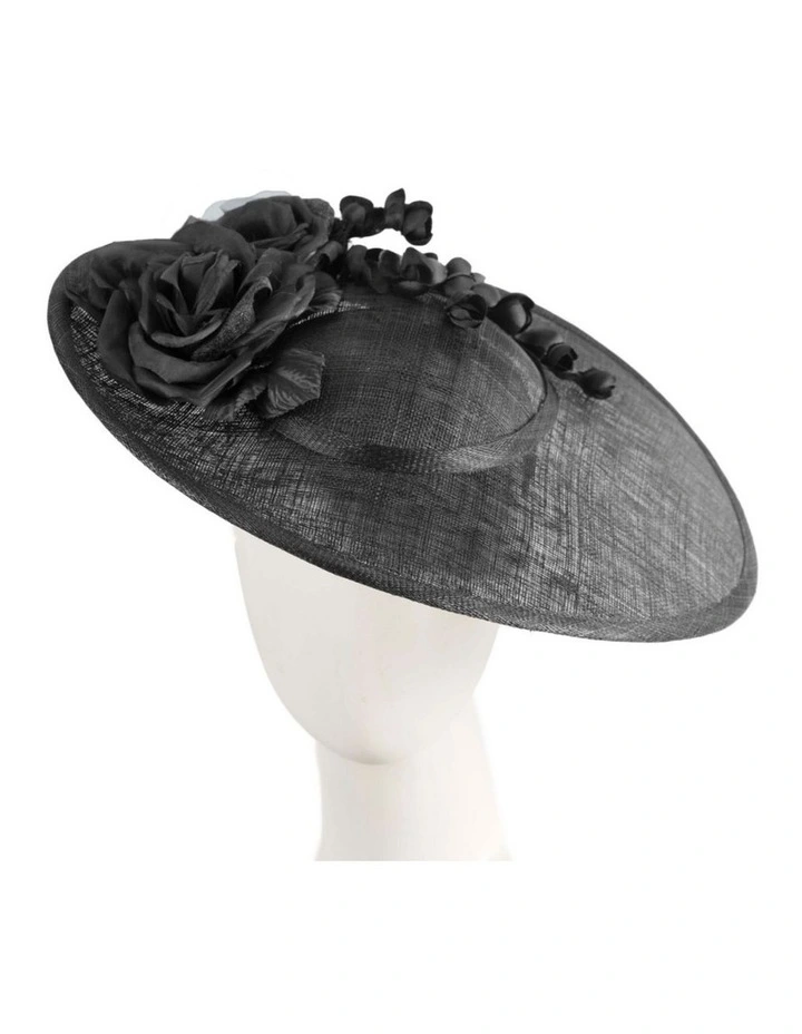 Max Alexander MA959B large black sinamay fascinator hat with flowers image 2