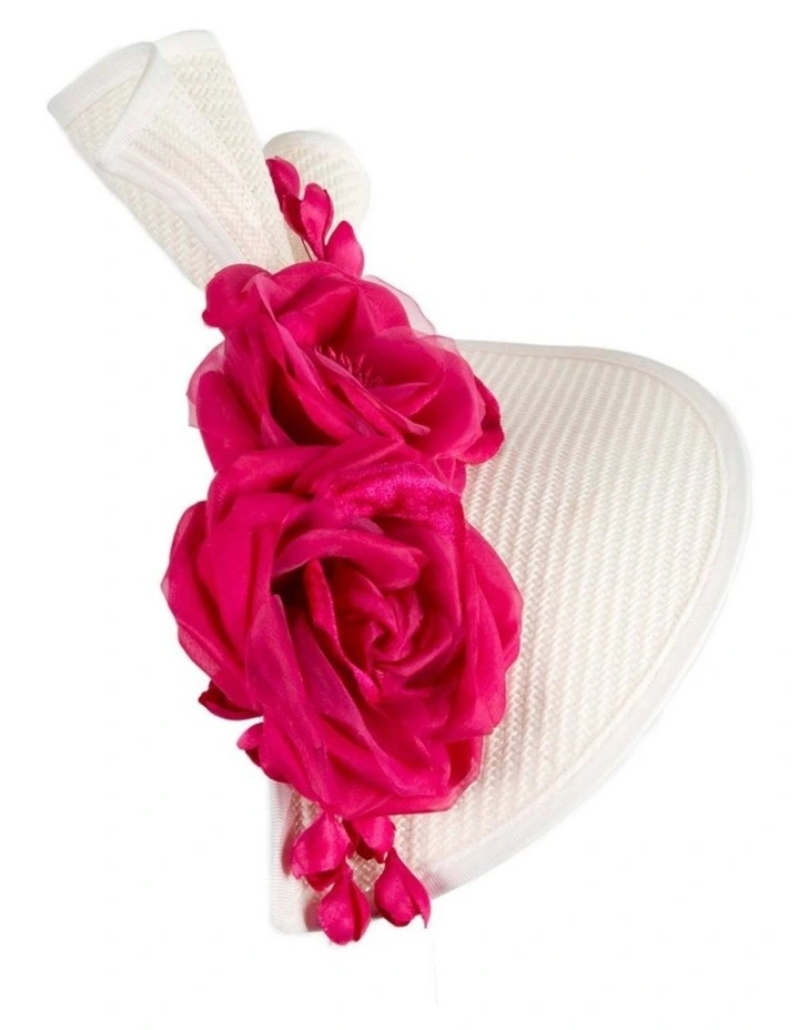 Fillies Collection cream & white racing fascinator with fuchsia flower S315WF image 3