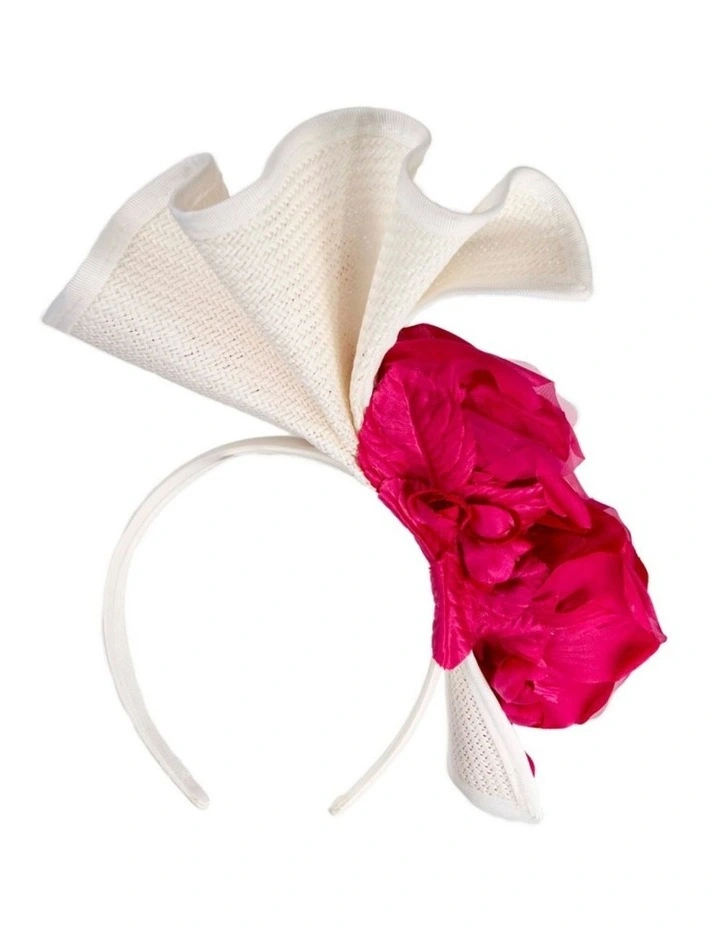 Fillies Collection cream & white racing fascinator with fuchsia flower S315WF image 5