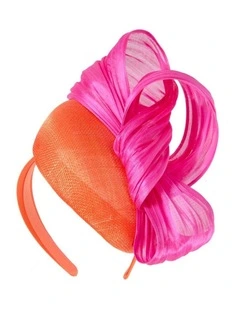 Fillies Collection Orange & Hot Pink pillbox fascinator with silk abaca bow S307OHP
