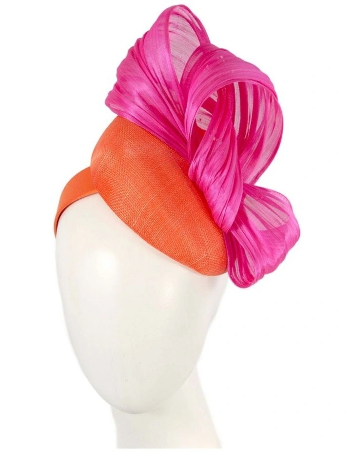 Fillies Collection Orange & Hot Pink pillbox fascinator with silk abaca bow S307OHP image 2